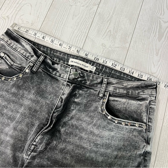 Rebecca Minkoff High Rise Barrel Wide Leg Crop Jeans Black Wash Studded - Picture 4 of 11